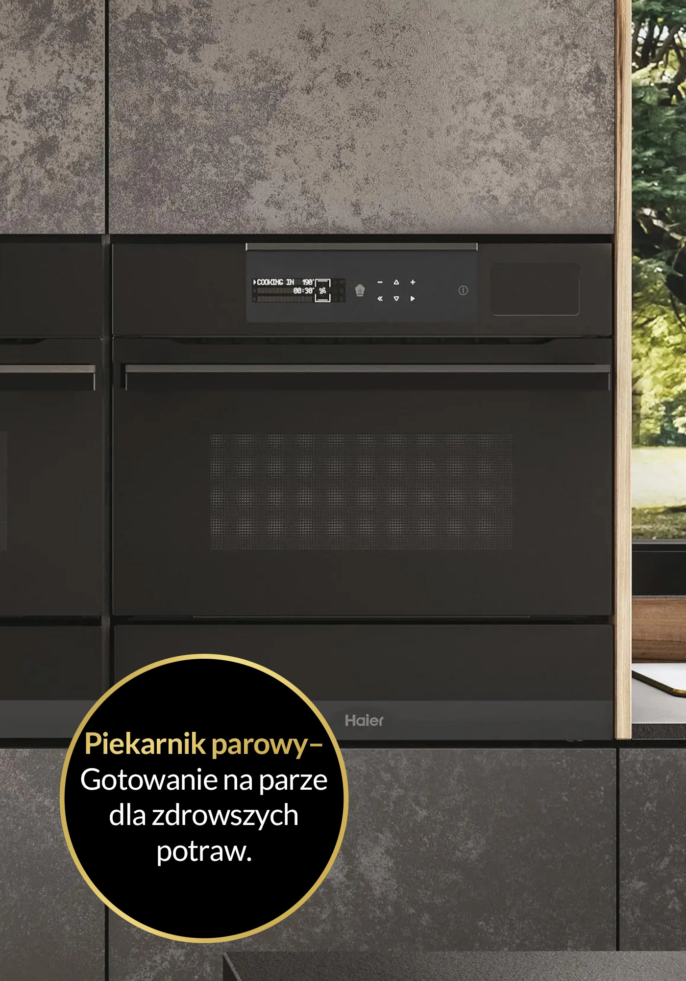 Piekarnik elektryczny parowy Haier I-Message Steam Seria 6 HWO45NM6SXB1Q Termoobieg Czarny