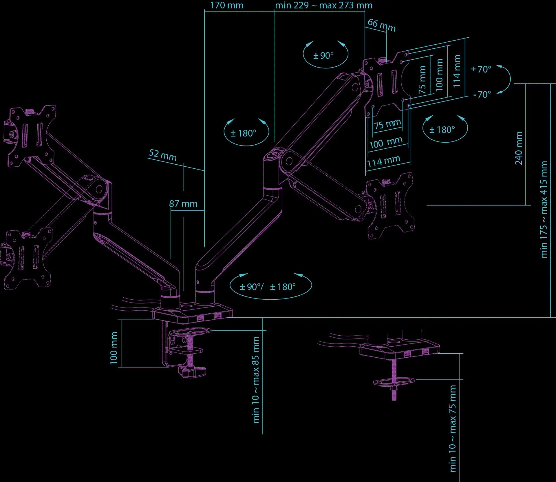 Uchwyt do monitora Ultradesk Branch Double na 2 ekrany od 15" do 32" Max 10kg