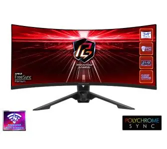 Monitor ASrock Phantom Gaming PG34WQ15R3A - gamingowy - zakrzywiony - 34" - UWQHD - 165Hz - 1ms