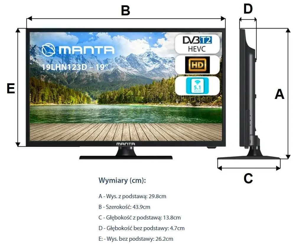 Telewizor Manta 19LHN123D 19" LED HD Ready 60Hz DVB-T2