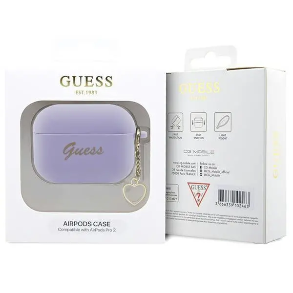 Etui na słuchawki Guess Silicone Charm Heart Collection GUAP2LSCHSU do AirPods Pro 2 Fioletowy