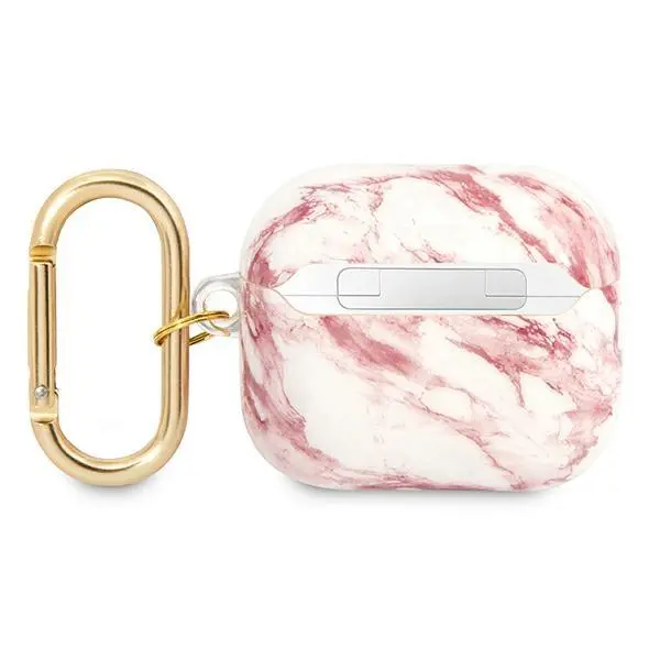 Etui na słuchawki Guess Marble Strap Collection do AirPods 3 Różowo-biały