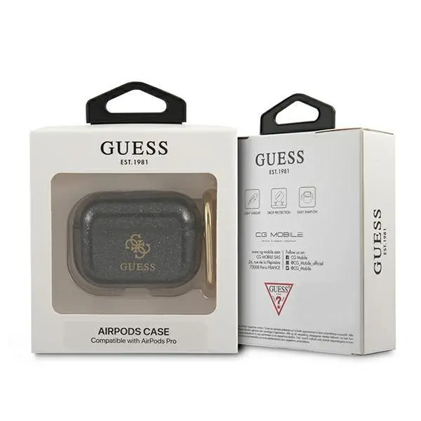 Etui na słuchawki Guess Glitter Collection do AirPods Pro Przezroczysty/Czarny
