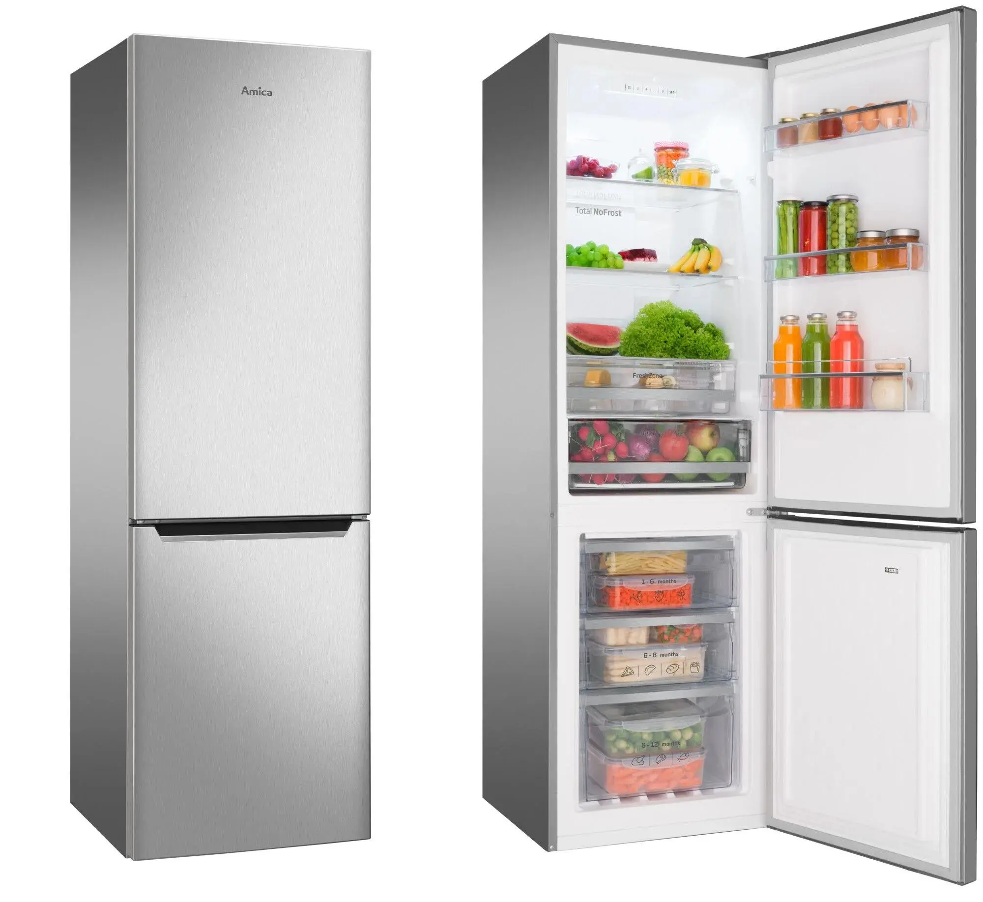 Lodówka Amica FK299E.2FZXD Pełny No Frost 181cm Szuflada z kontrolą wilgotności Inox