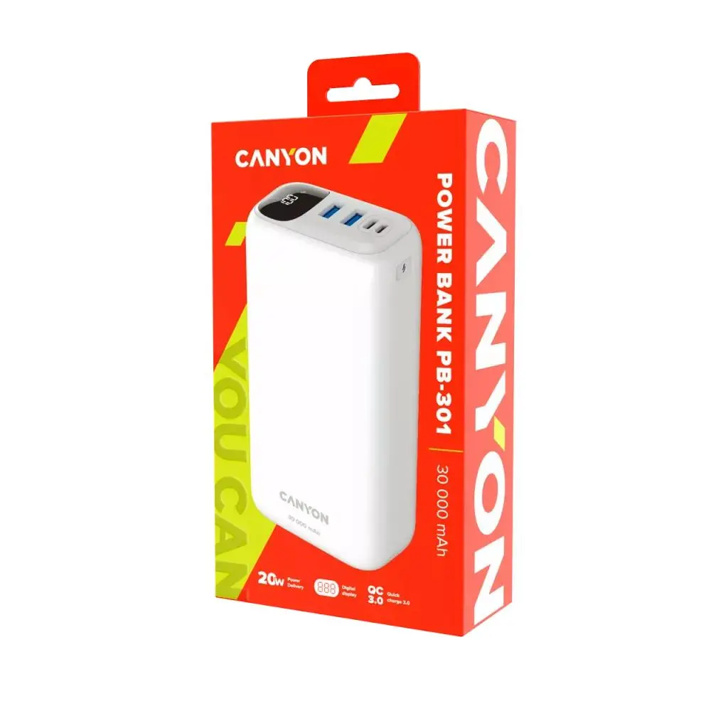 Powerbank Canyon PB-301 Biały 30000mAh OC 3.0 PD 20W Biały