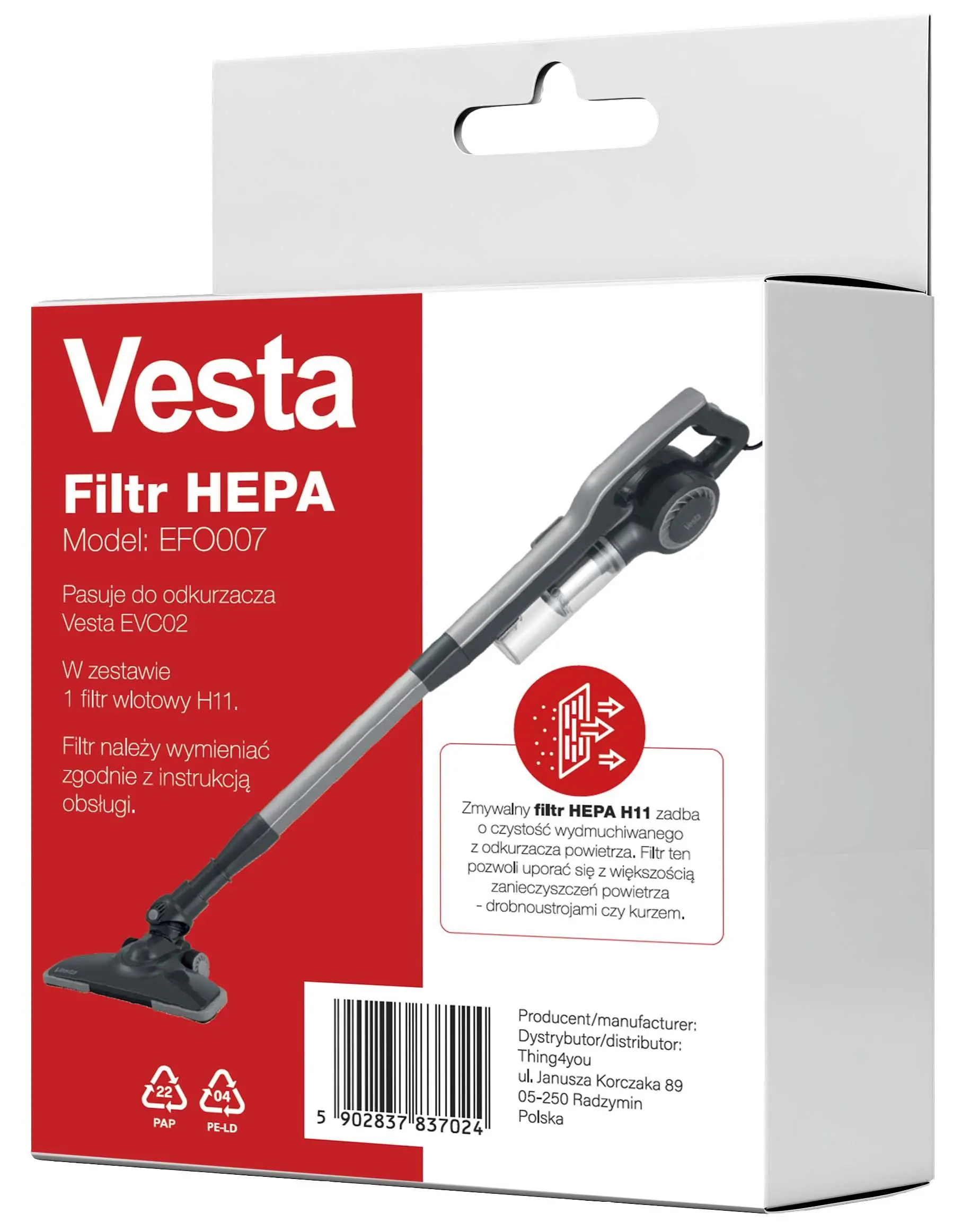 Filtr do odkurzacza Vesta EFO007 1szt.