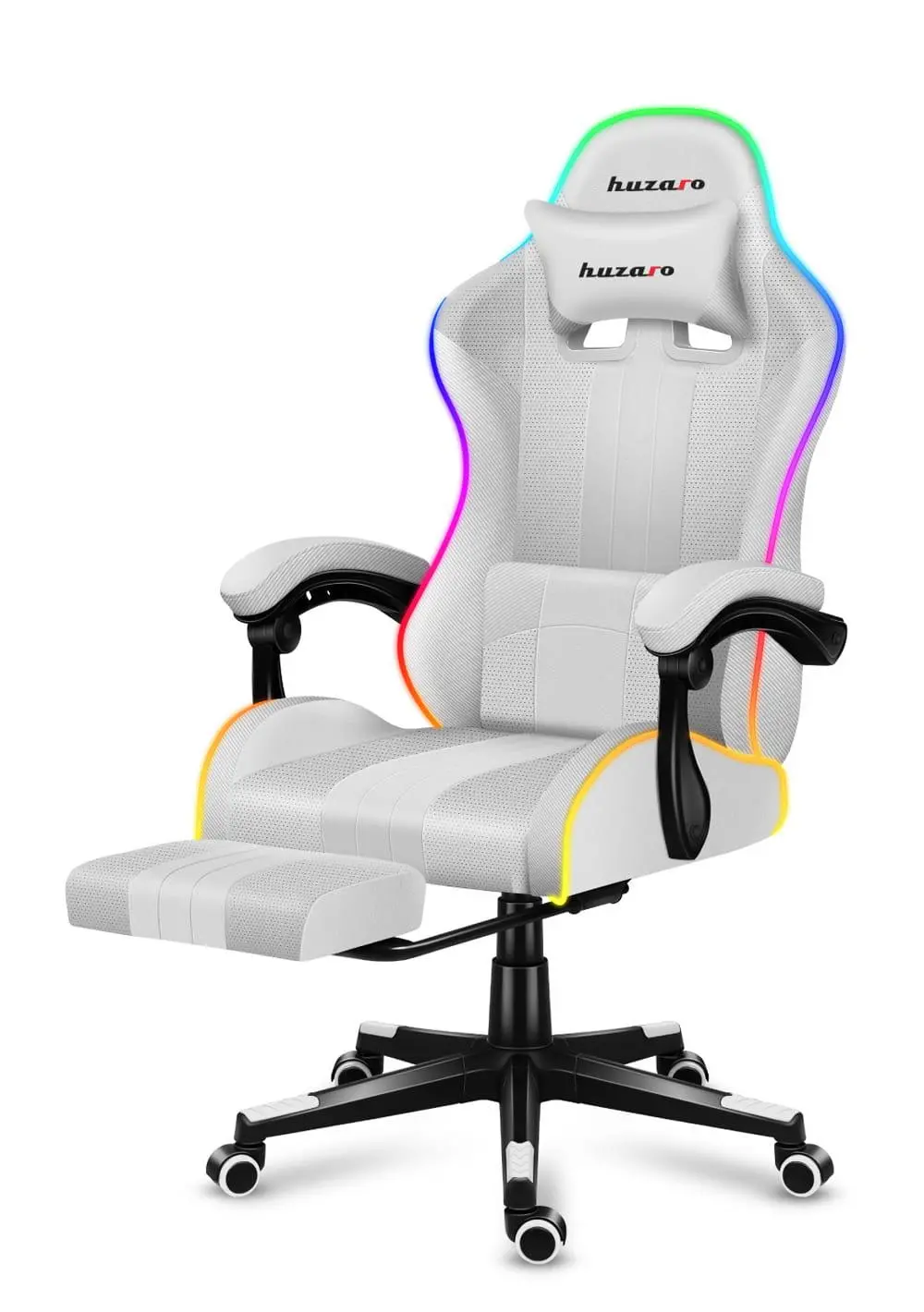 Fotel Huzaro Force 4.7 RGB White Mesh Gamingowy do 140kg Tkanina Biały