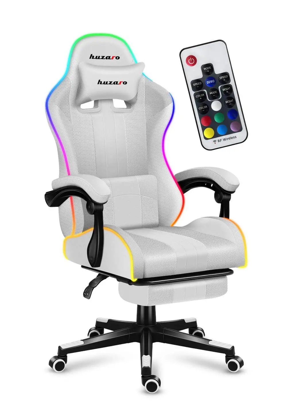 Fotel Huzaro Force 4.7 RGB White Mesh Gamingowy do 140kg Tkanina Biały