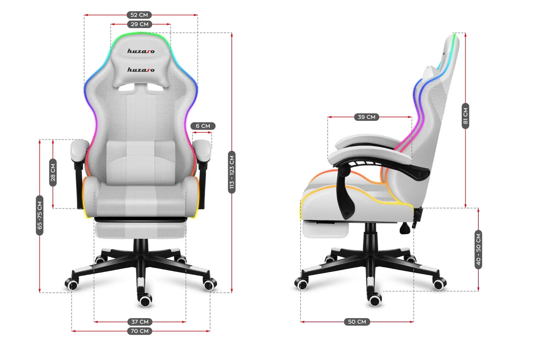 Fotel Huzaro Force 4.7 RGB White Mesh Gamingowy do 140kg Tkanina Biały