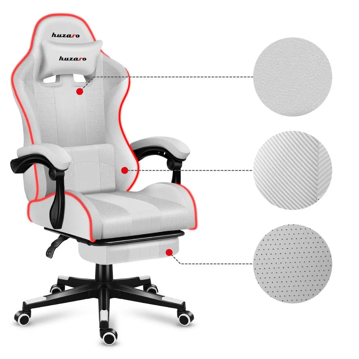 Fotel Huzaro Force 4.7 RGB White Mesh Gamingowy do 140kg Tkanina Biały