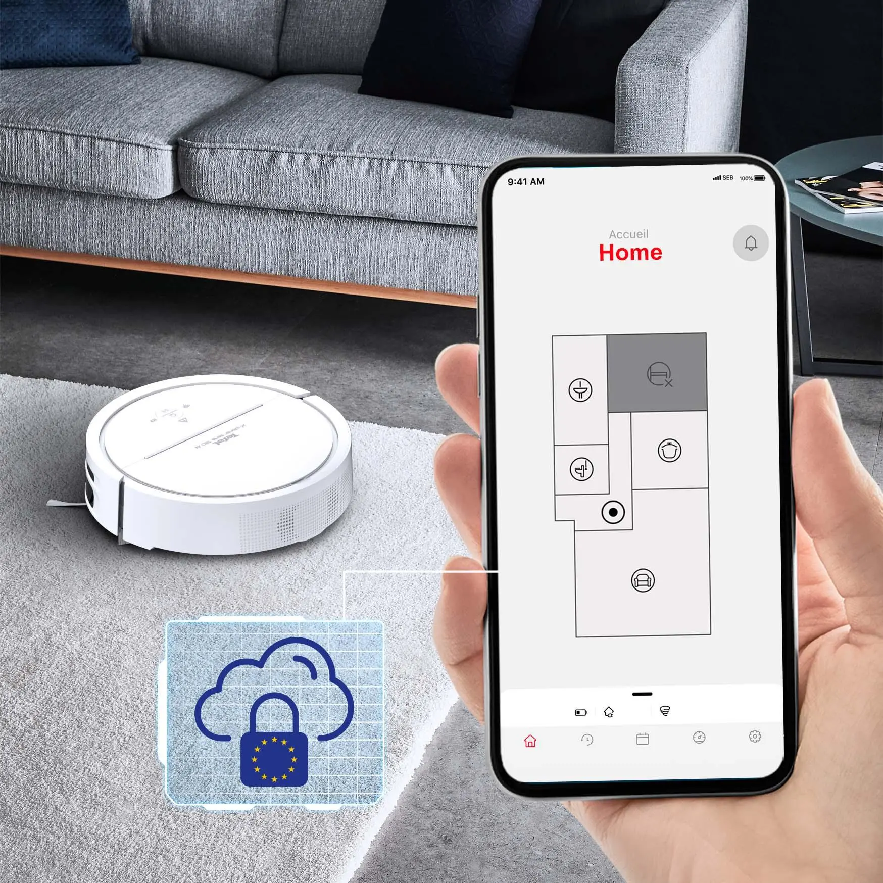 Robot sprzątający Tefal X-plorer Serie 120 AI RG7867 Funkcja mopowania Tworzenie mapy pomieszczenia 65dB