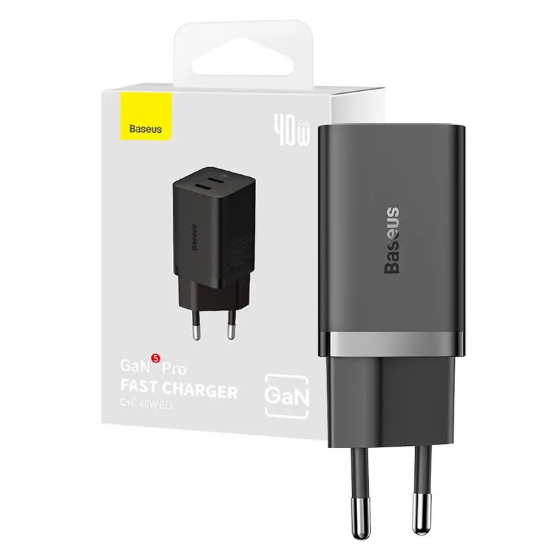 Ładowarka sieciowa Baseus GaN5 40W 2x USB C Czarny