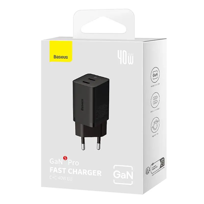 Ładowarka sieciowa Baseus GaN5 40W 2x USB C Czarny