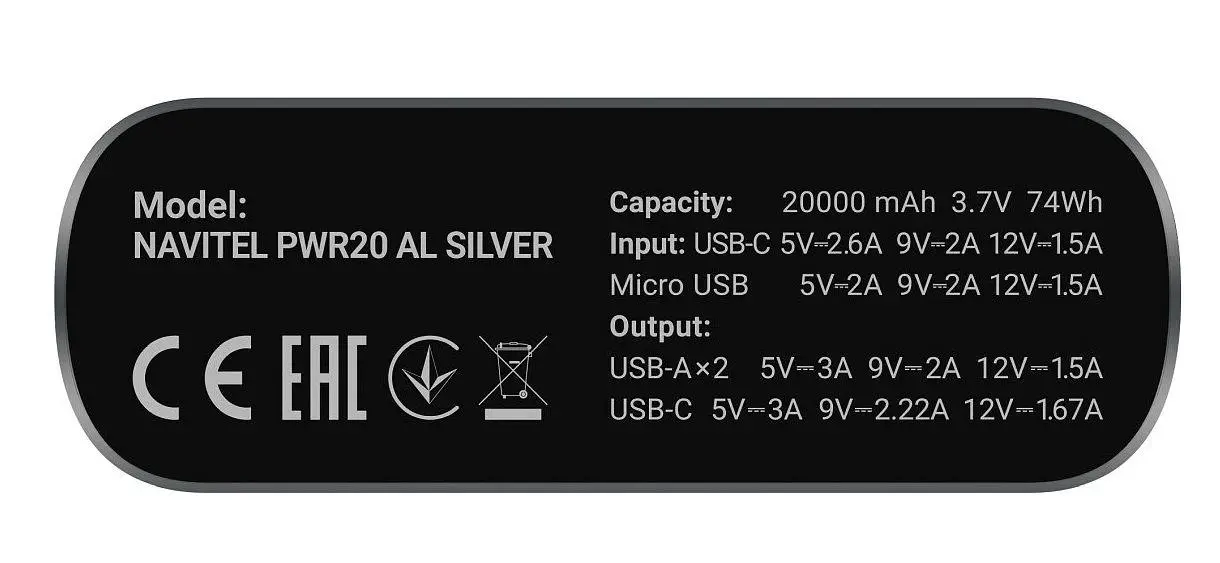 Powerbank Navitel PWR20 AL Silver 20000mAh 22,5W Srebrny