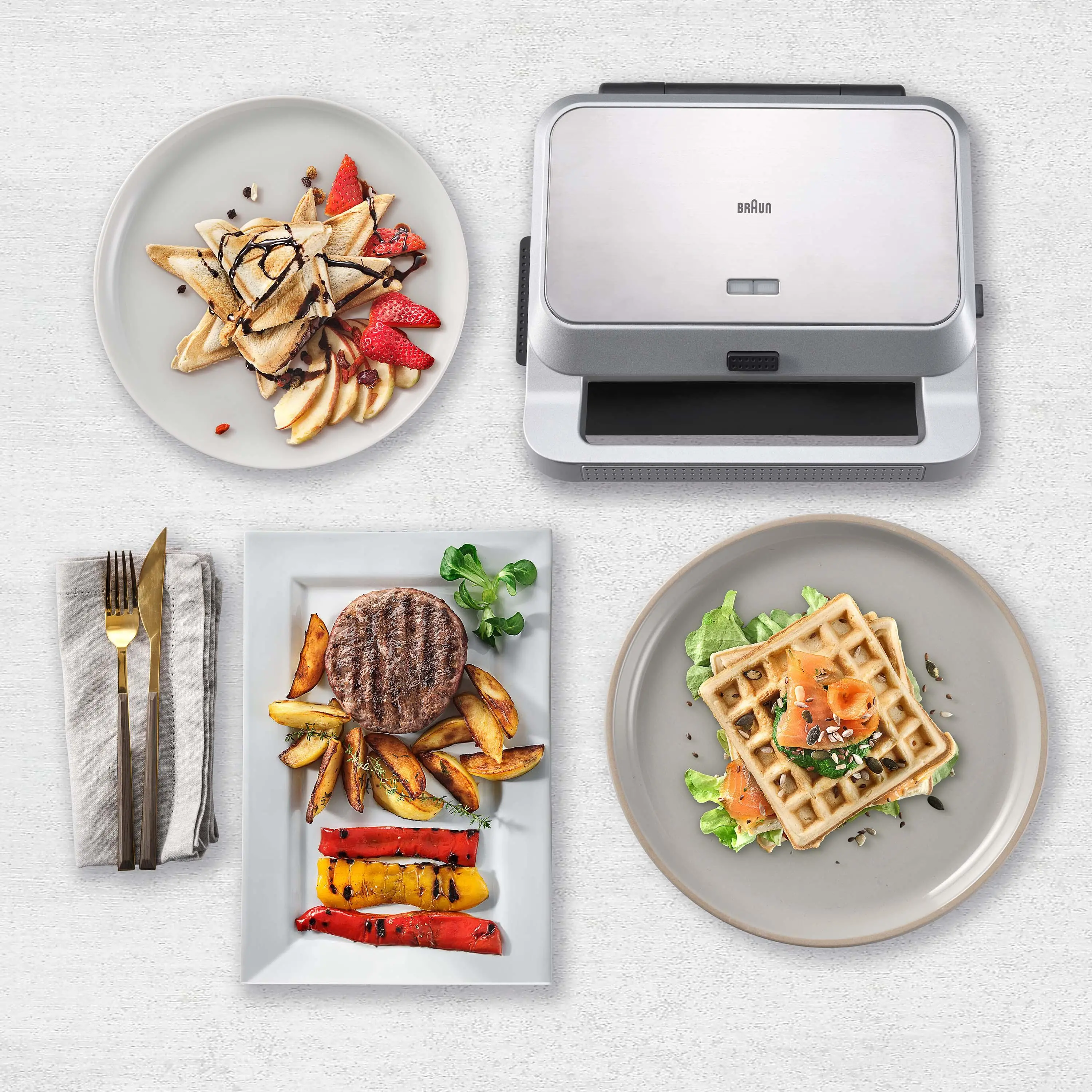 Opiekacz Braun SnackMaker 5 SM5038 3w1 Trójkąty Gofry Panini 800W
