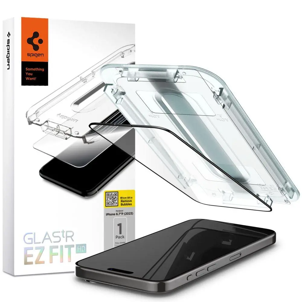 Szkło hartowane Spigen z aplikatorem Glas.tR EZ Fit HD FC do iPhone 15 Pro Max