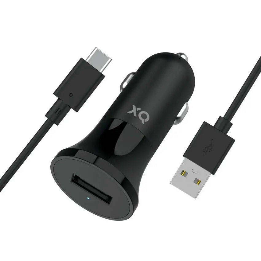 Ładowarka samochodowa Xqisit USB A 2,4 A kabel USB-C 1m Czarny