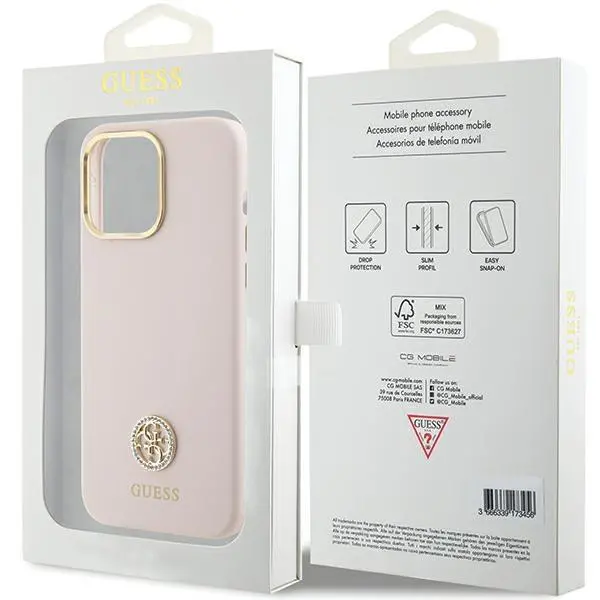 Etui Guess Silicone Logo Strass 4G GUHCP15XM4DGPP do iPhone 15 Pro Max Różowy