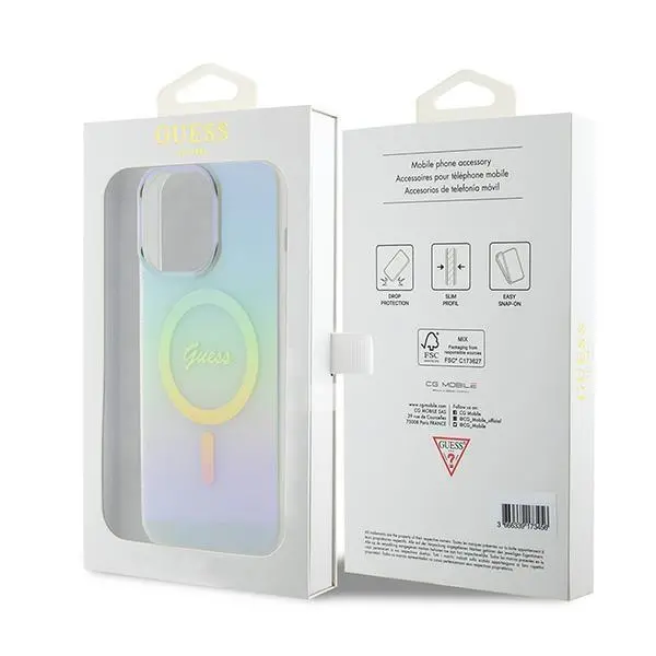 Etui Guess IML Iridescent MagSafe GUHMP15XHITSQ do iPhone 15 Pro Max turkusowy
