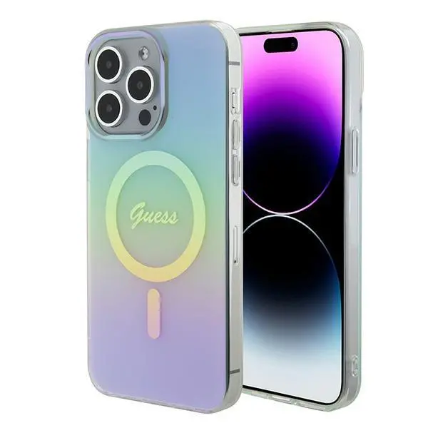 Etui Guess IML Iridescent MagSafe GUHMP15XHITSQ do iPhone 15 Pro Max turkusowy
