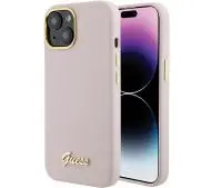 Guess Silicone Script Metal Logo & Frame GUHCP15SSMBSLP do iPhone 15 Różowy