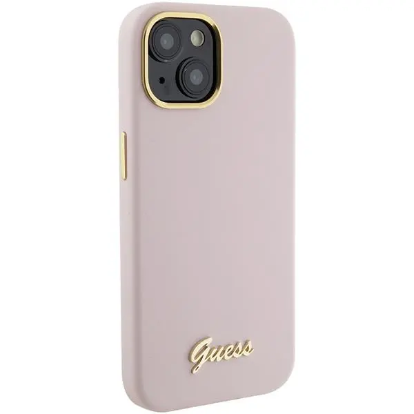 Etui Guess Silicone Script Metal Logo & Frame GUHCP15SSMBSLP do iPhone 15 Różowy