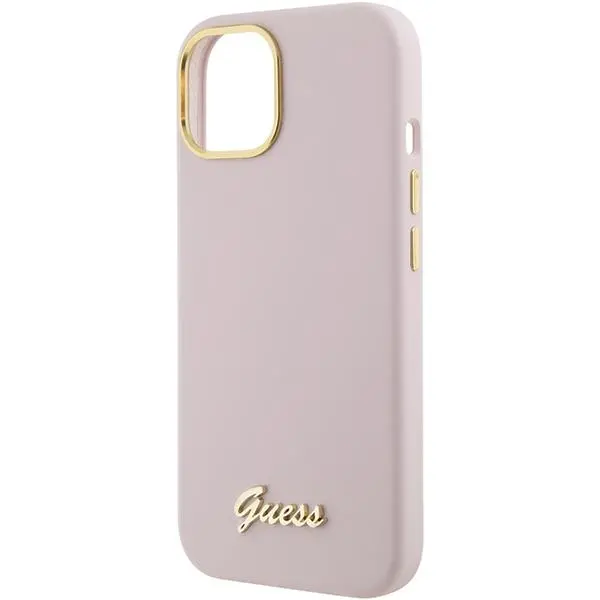 Etui Guess Silicone Script Metal Logo & Frame GUHCP15SSMBSLP do iPhone 15 Różowy