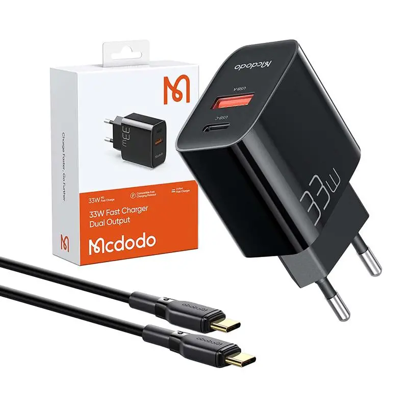Ładowarka sieciowa Mcdodo CH-0922 USB + USB-C 33W + kabel USB-C Czarny