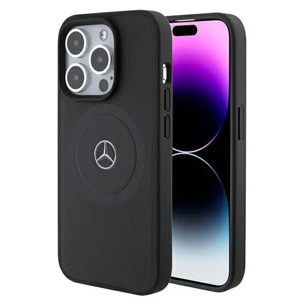 Etui Mercedes-Benz Crossed Lines Pattern Leather MagSafe MEHMP15X23RMMK do iPhone 15 Pro Max Czarny