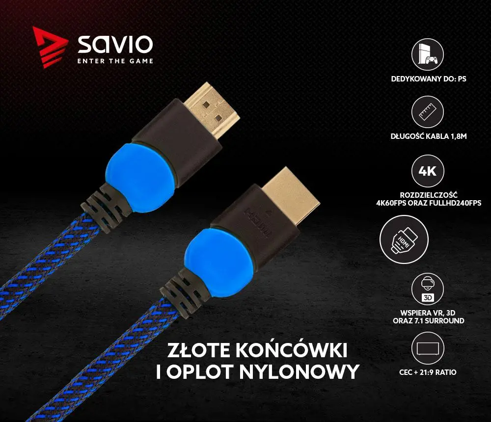 Kabel HDMI Savio GCL-05 3m Niebieski