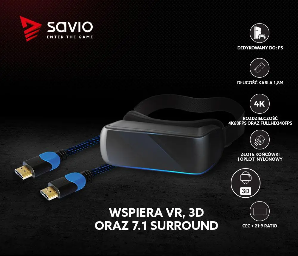 Kabel HDMI Savio GCL-05 3m Niebieski
