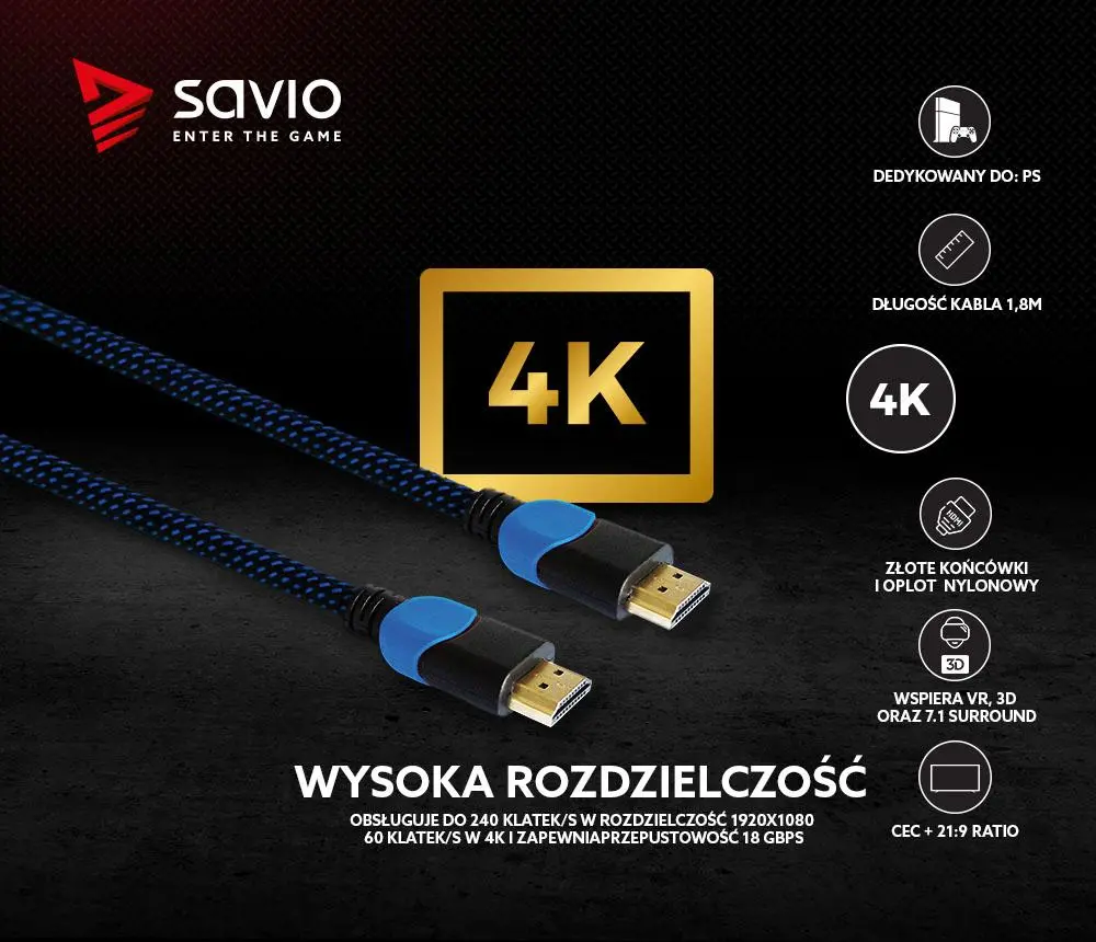 Kabel HDMI Savio GCL-05 3m Niebieski
