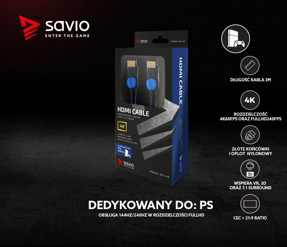 Kabel HDMI Savio GCL-05 3m Niebieski