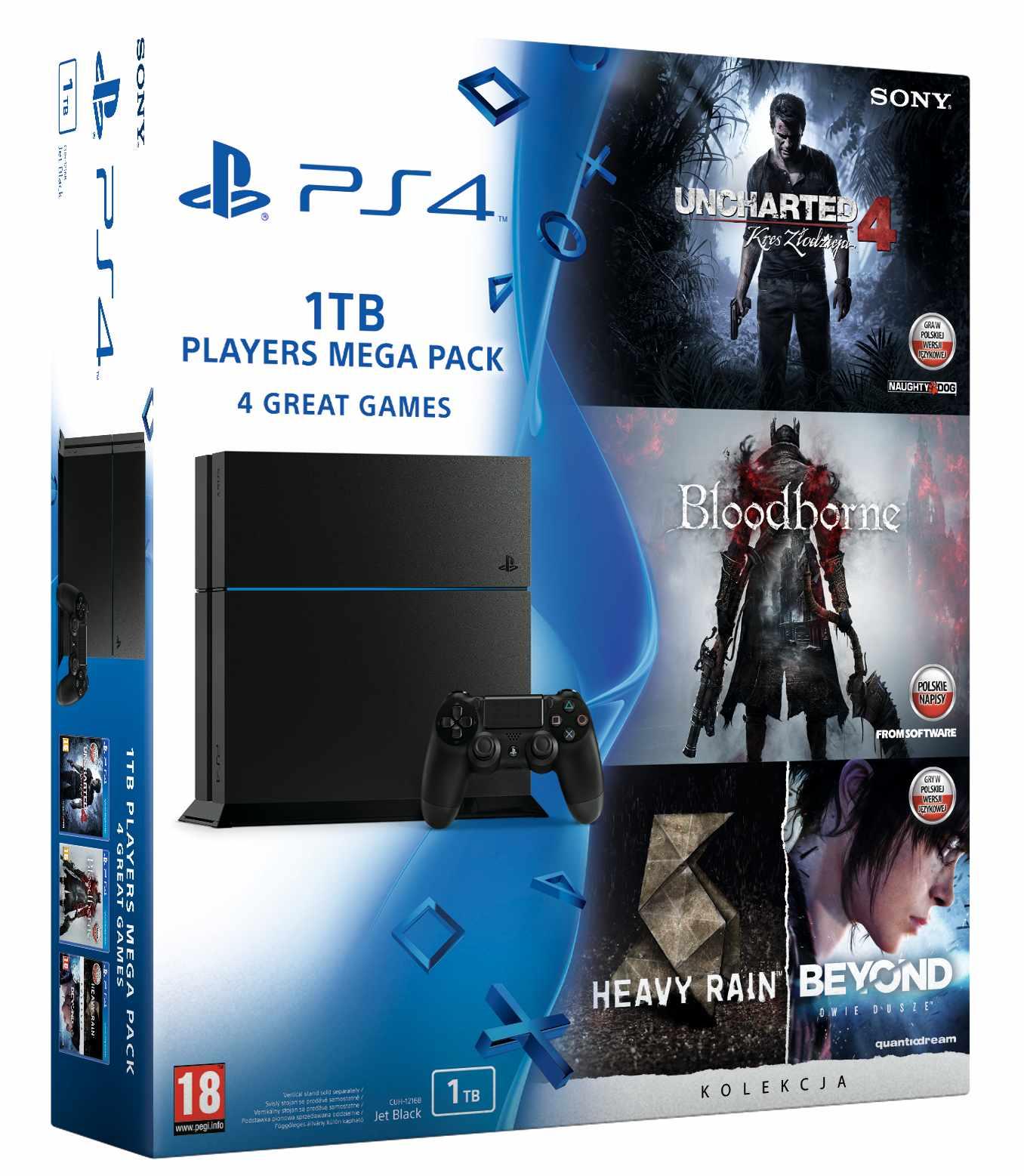 Konsola Sony PlayStation 4  1TB + Uncharted 4 + Bloodborne + Heavy Rain & Beyond Dwie Dusze