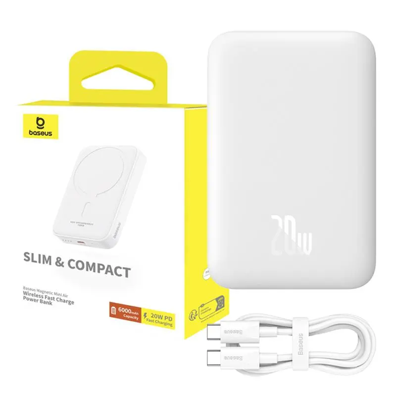 Powerbank Baseus P10059002223-00 Magnetic Mini 6000mAh 20W Biały