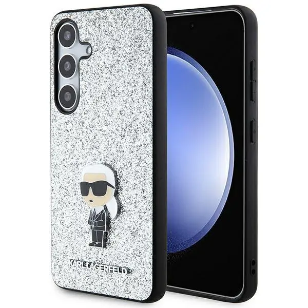 Etui Karl Lagerfeld Glitter Ikonik Logo Metal Pin do Samsung Galaxy S24 Srebrny