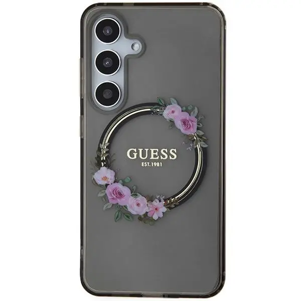Etui Guess IML Flowers Wreath MagSafe do Samsung Galaxy S24 Czarny