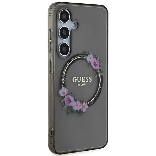 Etui Guess IML Flowers Wreath MagSafe do Samsung Galaxy S24 Czarny