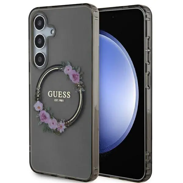 Etui Guess IML Flowers Wreath MagSafe do Samsung Galaxy S24 Czarny