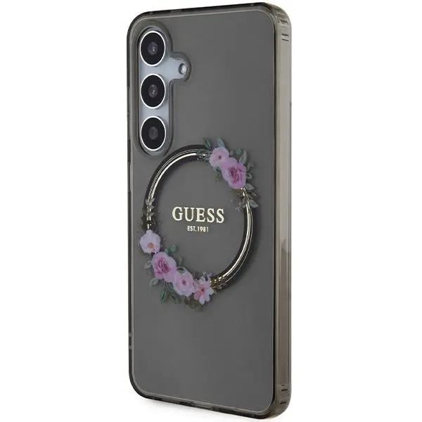 Etui Guess IML Flowers Wreath MagSafe do Samsung Galaxy S24 Czarny