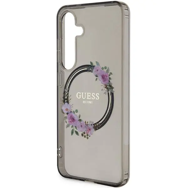 Etui Guess IML Flowers Wreath MagSafe do Samsung Galaxy S24 Czarny