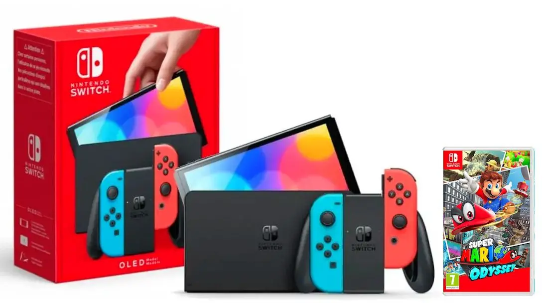 Konsola Nintendo Switch OLED Czerwono-niebieski + Super Mario Odyssey