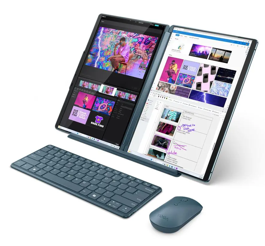 Laptop 2w1 Lenovo Yoga Book 9 13IMU9 OLED 2x13,3" Ultra 7 155U 32GB RAM 512GB Dysk SSD Win11 Srebrno-niebieski