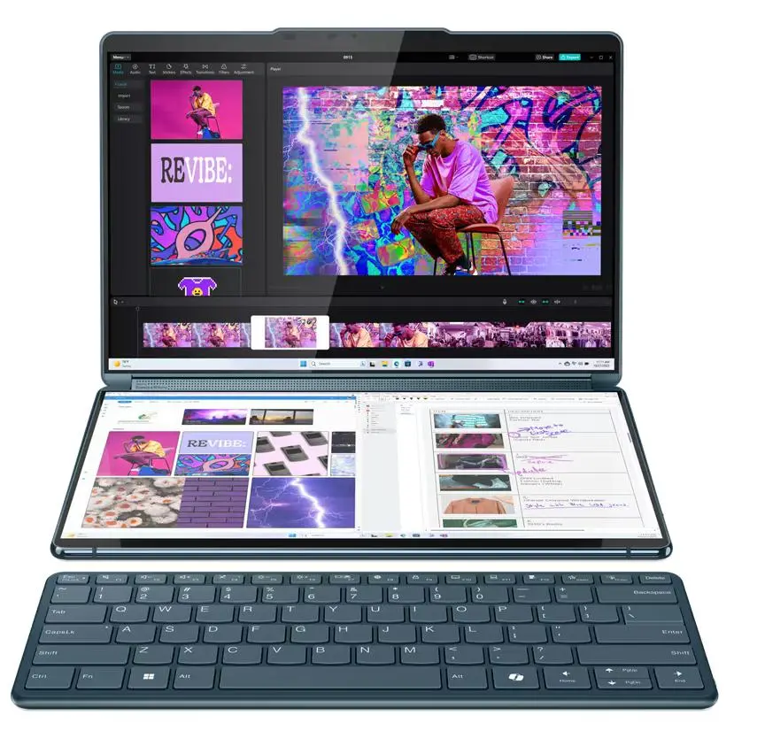 Laptop 2w1 Lenovo Yoga Book 9 13IMU9 OLED 2x13,3" Ultra 7 155U 32GB RAM 512GB Dysk SSD Win11 Srebrno-niebieski
