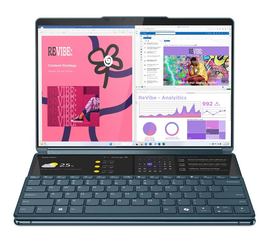 Laptop 2w1 Lenovo Yoga Book 9 13IMU9 OLED 2x13,3" Ultra 7 155U 32GB RAM 512GB Dysk SSD Win11 Srebrno-niebieski