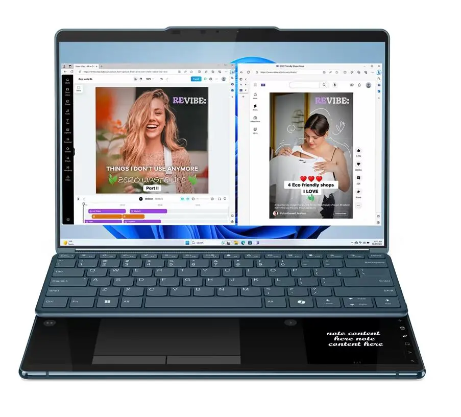 Laptop 2w1 Lenovo Yoga Book 9 13IMU9 OLED 2x13,3" Ultra 7 155U 32GB RAM 512GB Dysk SSD Win11 Srebrno-niebieski