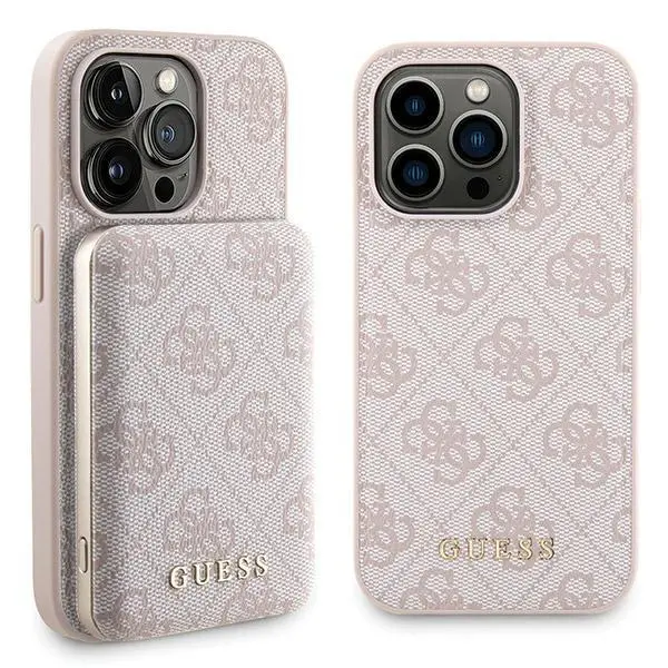 Etui Guess Zestaw do iPhone 15 Pro + Powerbank 5000mAh MagSafe 4G Metal Logo Różowy