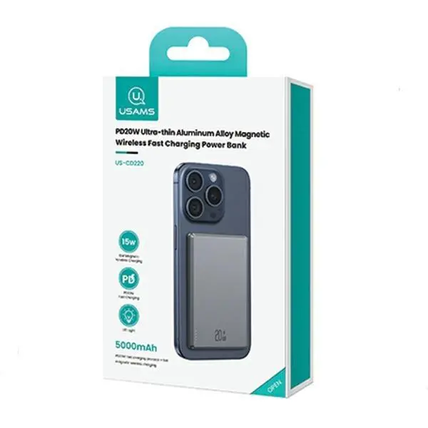 Powerbank USAMS 10KCD22001 Fast Charge Magsafe Indukcyjny 5000mAh 20W Ciemnoszary