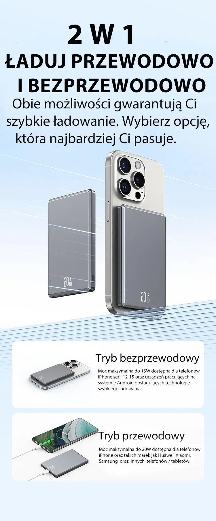 Powerbank USAMS 10KCD22001 Fast Charge Magsafe Indukcyjny 5000mAh 20W Ciemnoszary