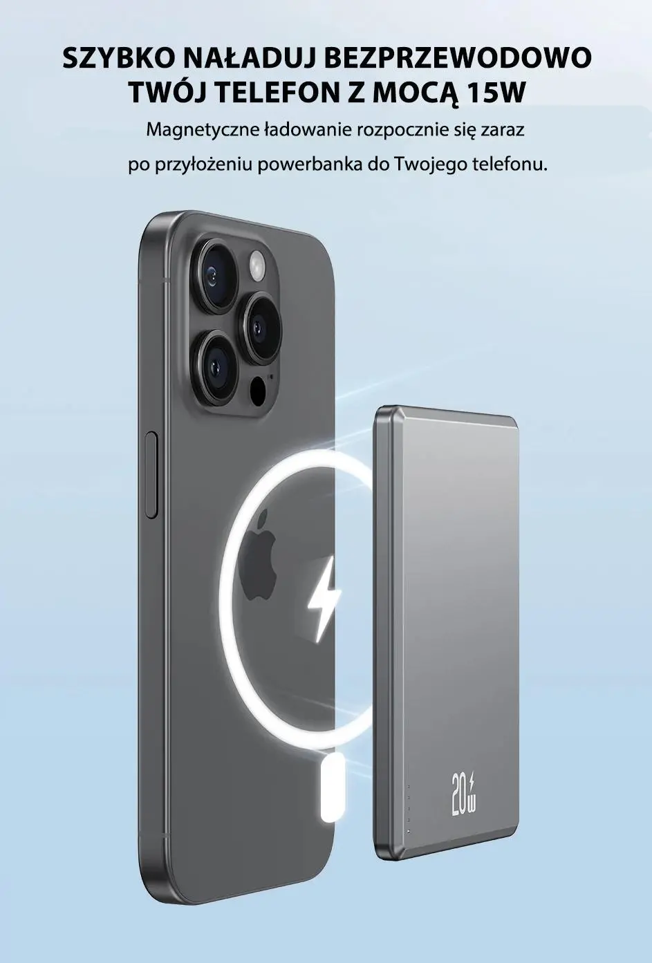 Powerbank USAMS 10KCD22001 Fast Charge Magsafe Indukcyjny 5000mAh 20W Ciemnoszary